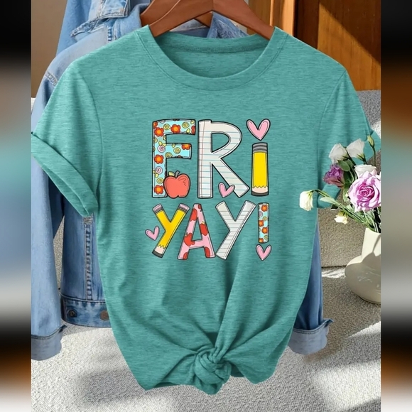 Tops - New! Fri Yay Graphic Tee XL – Retro Style Fun Friday Shirt, Comfy Travel Top